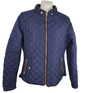 Active USA Jacket Women's Small Navy Blue Quilted Pad Full-Zip Mock Neck Pockets